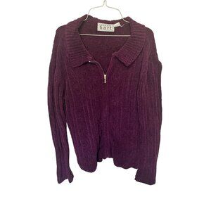 Keren Hart Sweater Full Zip Collared Purple Velour Womans Size L
